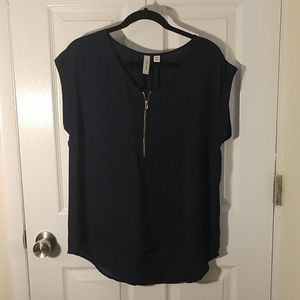 Tacera Blouse - Navy Blue with Gold Zipper